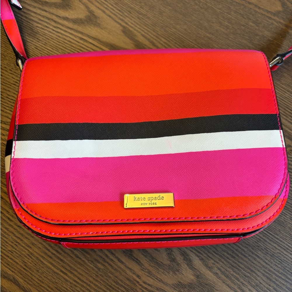 Kate Spade Vibrant Red and Pink Crossbody Bag Laurel Way Bonita Stripe